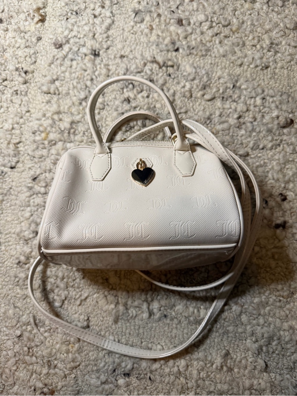 Juicy Couture White Monogram Satchel Handbag with Heart Charm